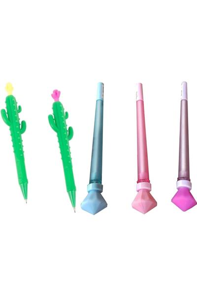 Mahi Max Kaktüs Kalem 07 Uçlu 2 Adet + Döner Elmas Başlı Mavi Tükenmez Stres Kalemi 3 Adet