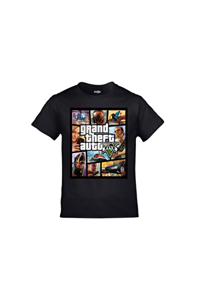 Orijin Tekstil Grand Theft Auto Five Printed Gta Game Black Kids Tshirt