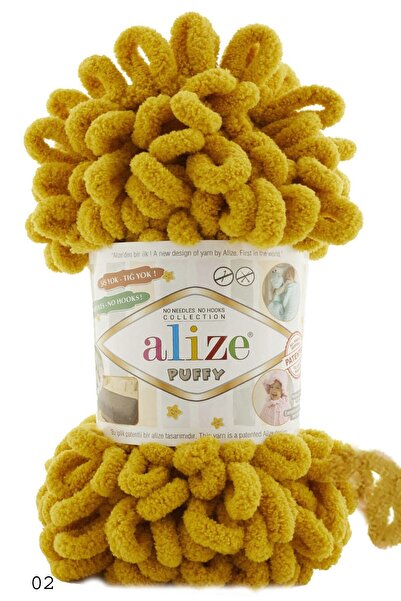 Alize Puffy El Örgü Ipi Ipliği Yünü Renk Kodu:02-hardal