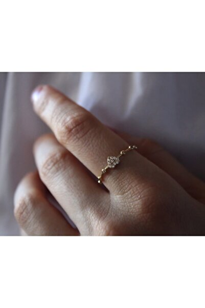 Güler Kuyumculuk Kadın Altın Minimal Kalpli Taşlı Yüzük
