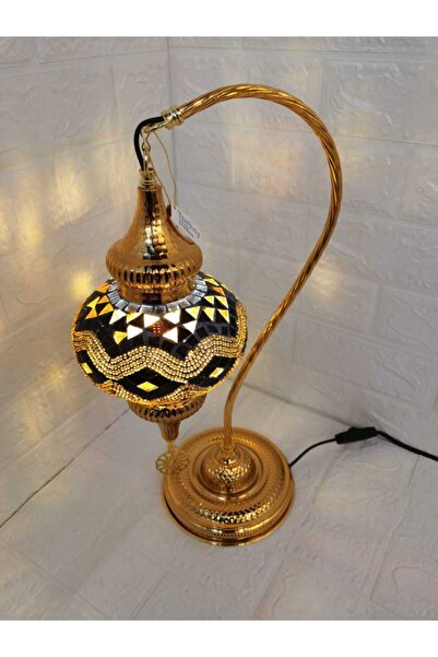 Ambiance Altın Rengi Kaplamalı Kuğu Boynu Modeli Mozaik Camlı Otantik Masaüst...