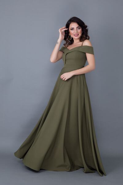 Bidoluelbise Γυναικείο λουράκι με λεπτομέρεια μάξι μήκους βραδινό φόρεμα χακί αρραβώνων και αποφοίτησης