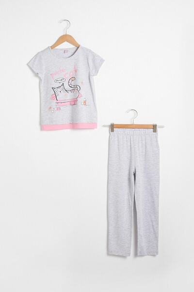 LC Waikiki Пижама за момиче в сив меланж Ct3