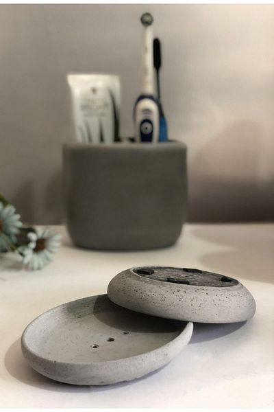 RocArt Home Οβάλ δοσομετρητής σαπουνιού από σκυρόδεμα (γκρι)