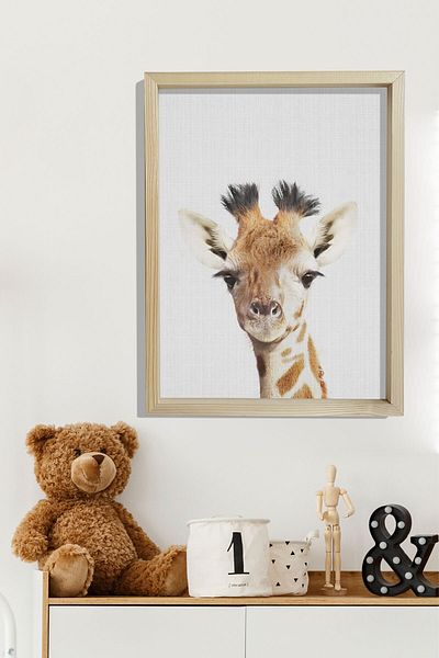 Dekor Loft Pictură de perete pentru camera bebelușilor și copiilor cu cadru de pin natural Girafă