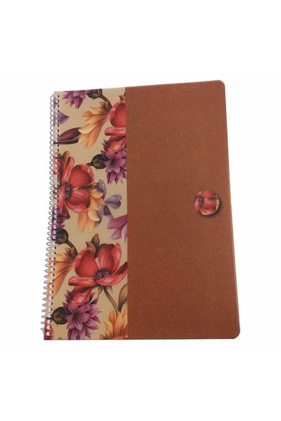 KESKİN COLOR Uni Flowers A4 100 Sheets Checked Spiral Plastic Cover Notebook Brown-flower