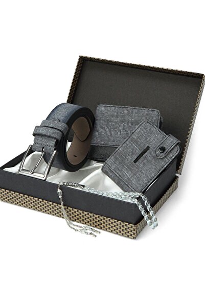 Ekin Hediyecilik Σετ δώρου επαγγελματικής κάρτας πορτοφολιού γκρι ζώνης Tasbih