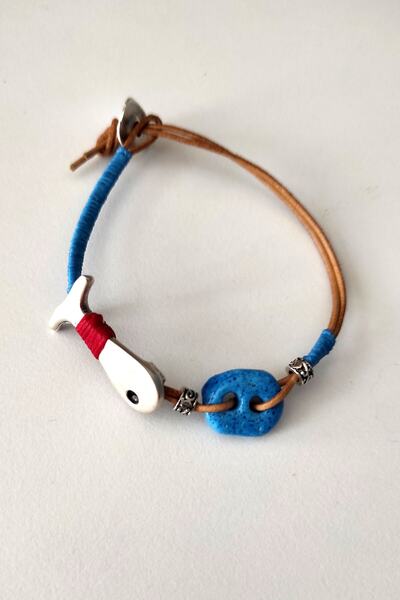 La Liberta Kadın  Süryani Gözü Balık Figürlü Deri Bileklik