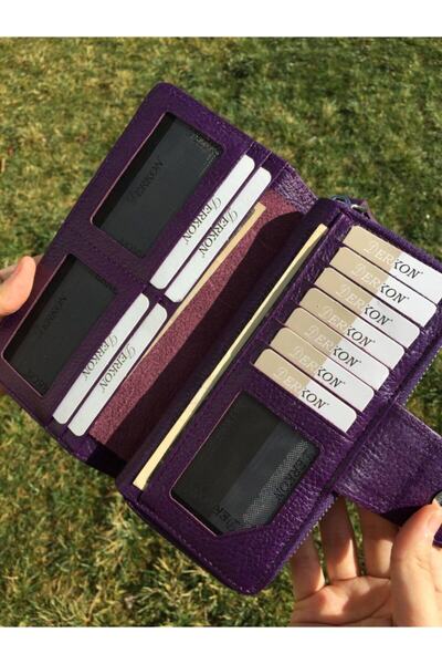DERKON Flower of Life Printed Genuine Leather Purple Women's Wallet