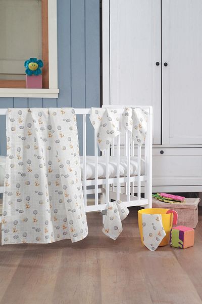 Evim Home Muslin Baby Blanket + Mouth Diaper (4 Pieces) 90*80, Yellow, Pamıra