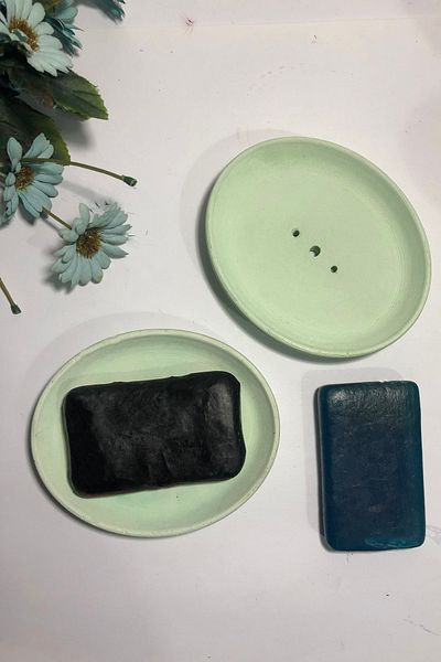 RocArt Home Παστέλ Πράσινο Οβάλ Δοχείο σαπουνιού από σκυρόδεμα
