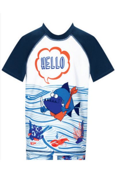 Kom Boy's Navy Blue Hello Printed T-Shirt Swimsuit