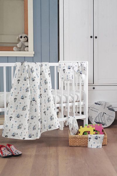 Evim Home Muslin Baby Set (90*80) (120*120) (30*30'4 Pieces), Blue, Ruyan