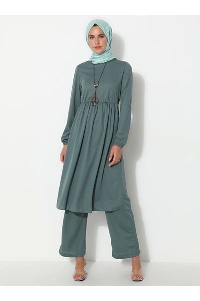 Ecesun Women's Mint Green Tunic Trousers 2-Piece Set