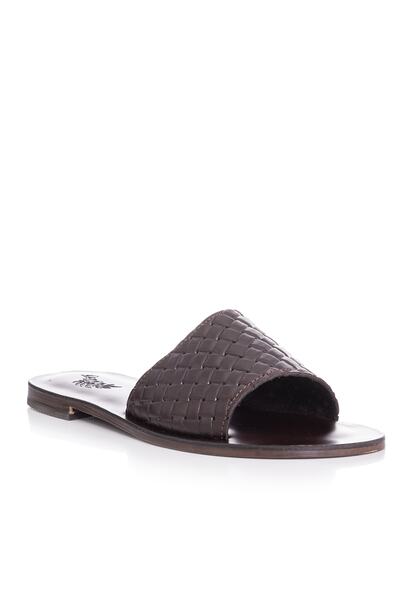 DaphneSandals Χειροποίητες γυναικείες παντόφλες από γνήσιο δέρμα καφέ - 2171