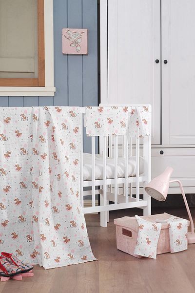 Evim Home Muslin Baby Blanket + Mouth Diaper (4 Pieces) 120*120, Powder, Tan