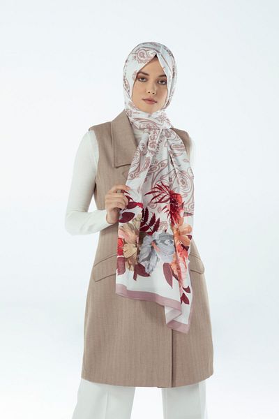 19V69 ITALIA White Pink Shawl Floral Pattern Pavia Series with Scarf Hanger and Gift Set 90x200 Cm