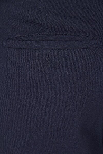 wontilotte Erkek Lacivert Düz Yün Venedik Kumaş Pantolon