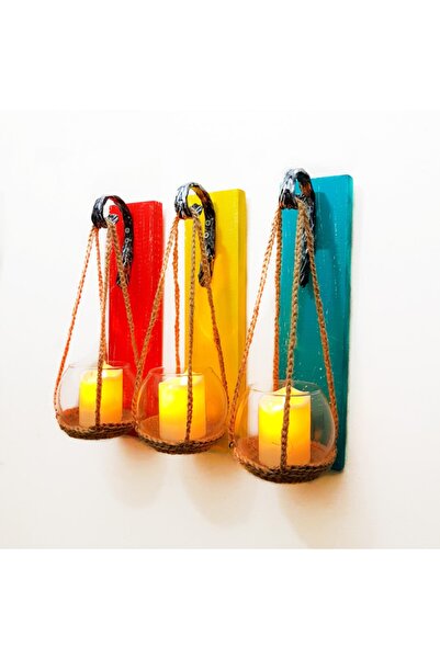 STDEKOR Kırmızı, Mavi Ve Sarı Renkli, Led Mumlu Aplik, 3^lü Set