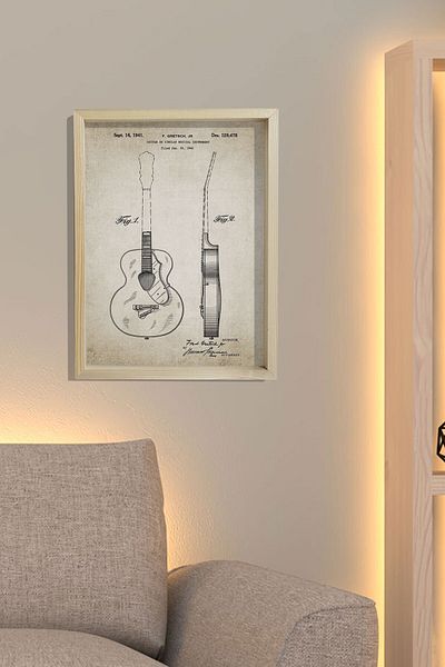 Dekor Loft Patent pentru chitară acustică cu cadru de pin natural 1941