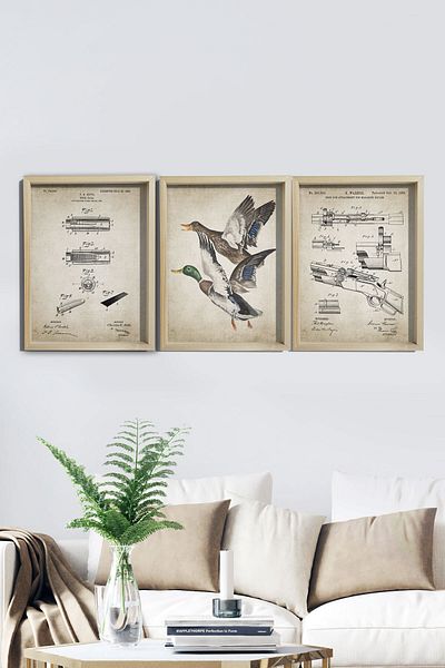 Dekor Loft Σετ ζωγραφικής τοίχου με φυσικό πεύκο Antique Duck Hunt 3 τεμ