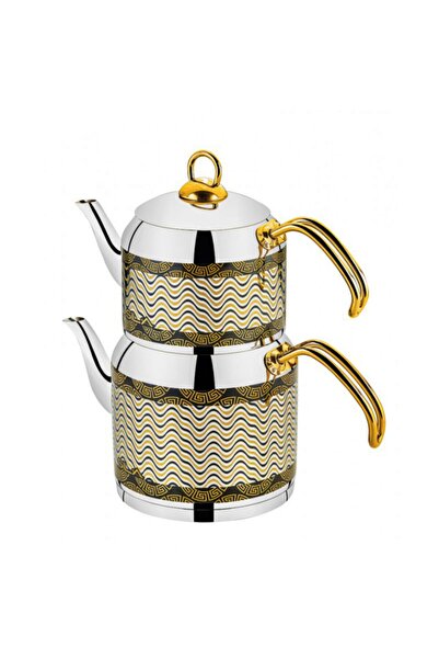SILA Nilüfer Dekorlu Siyah Gold Demlik Çaydanlık Takımı 3,5 Litre