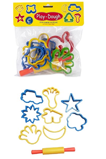 Play Dough Oyun Hamur Kalıbı Merdane Poşetli Büyük Şekiller 9 Parça 1 Paket