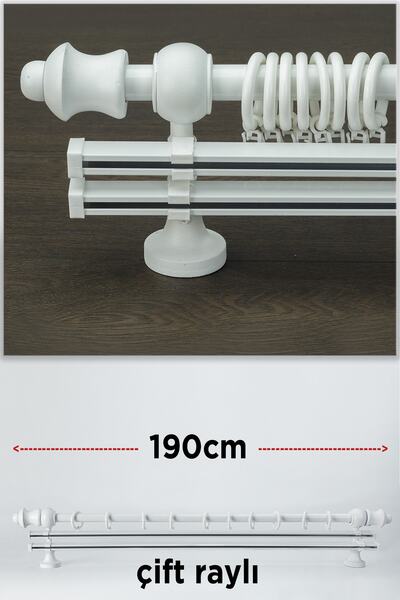 wenthi Suport pentru perdele din lemn alb rustic cu două șine Venti 190 Cm