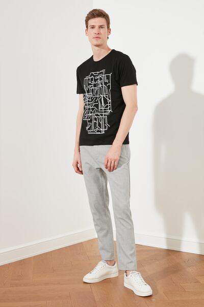 Trendyol Collection Czarna, bawełniana koszulka o dopasowanym kroju z nadrukiem – TMNSS20TS0088