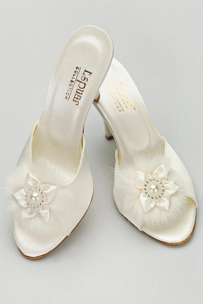 Espuar Furry Flower Bow and Jewelled Heeled Slippers