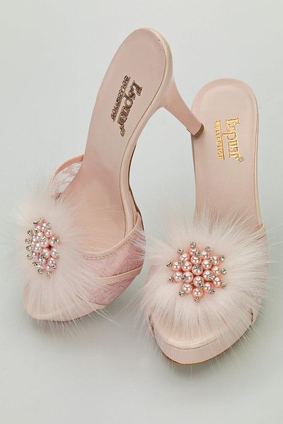 Espuar Furry Round Stone Heeled Slippers 538