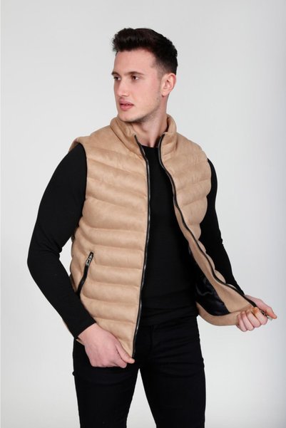 SEASON COAT Vesta puf din piele întoarsă pentru bărbați