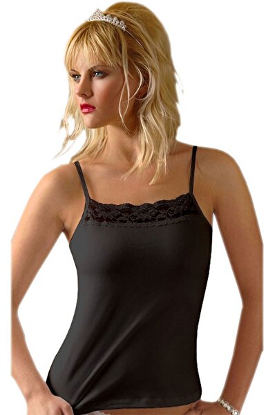 Anıt Kadın Siyah Dantelli Ince Ip Askılı Atlet Likralı Pamuk Atleti