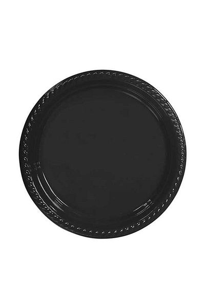Karnaval Ambalaj Black Roll-Up Plastic Plate - 22cm 25Pcs