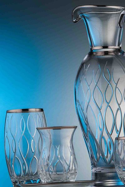KCD Kilim Platinum 49 Piece Glass Tableware Presentation Dowry Set Cutting Decor Water Cup Set