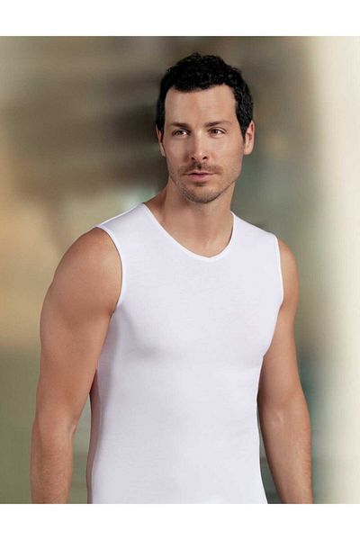 Şahinler Men's White V-Neck Sleeveless Men's Undershirt Me078