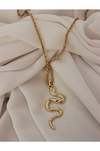 Sevgi Bağı Yılanlı Altın Kaplama Kolye