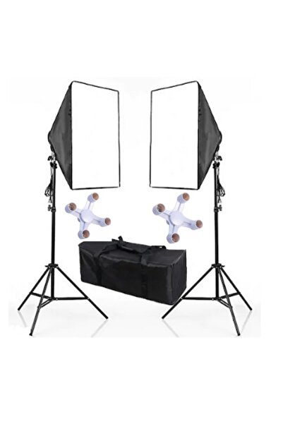 FototekFotograf 50x70cm Softbox 4 Duylu Ikili Sürekli Işık Seti Youtube Makyaj Toplam 8 Duy 8 Adet Ampullü