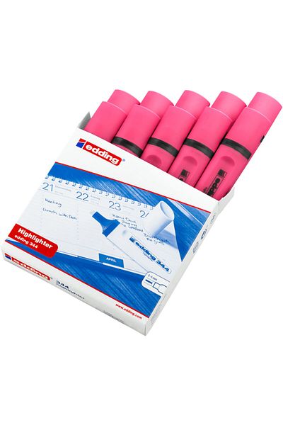 Edding 344 Highlighter - Marker Pen (Refillable) 2-5mm Pink (Pack of 10)