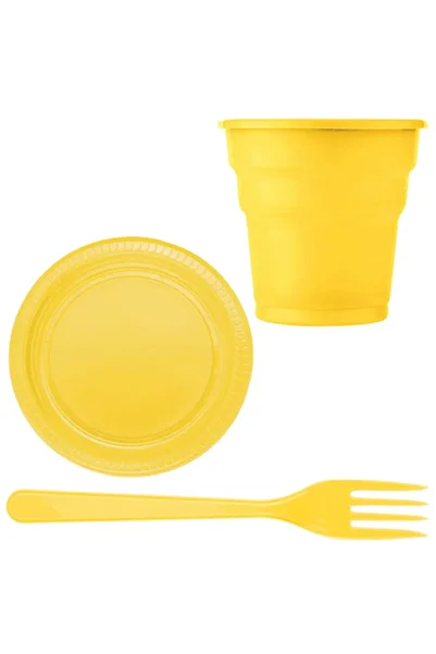Partimanya Yellow Plastic 16-Person Plate Cup Fork Set
