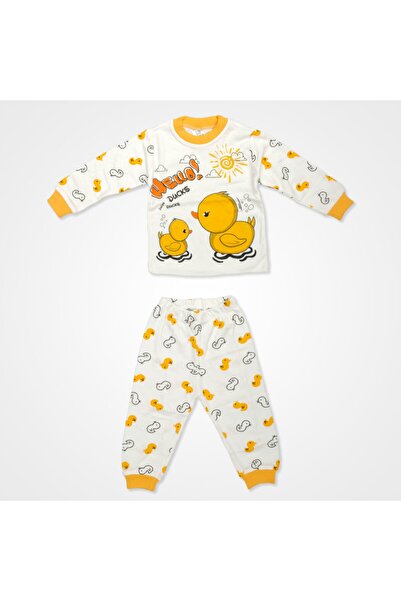 Generic Brand طقم بيجامة للأطفال من الجنسين باللون الأصفر والبرتقالي Hello Ducks