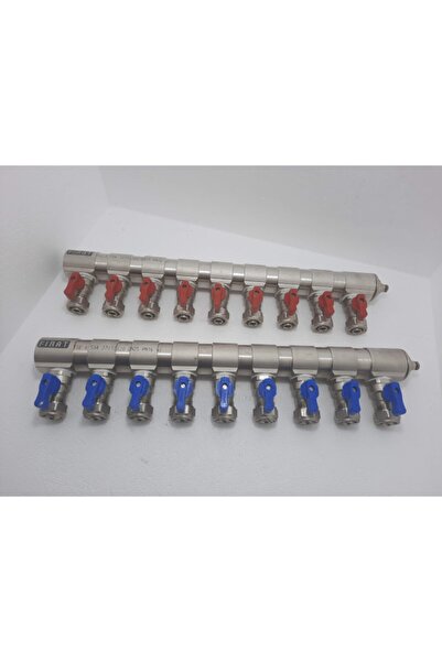 FIRAT 1"mini Küresel Vanalı 9 Çıkışlı Kollektör Takımı (Kırmızı Mavi)