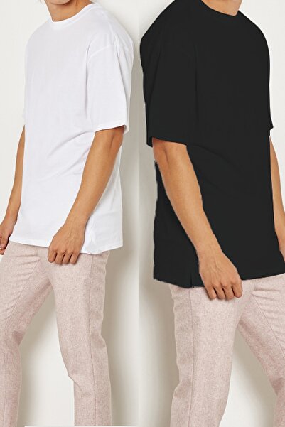 Relax&Basic Tricou de bază oversize alb-negru pentru bărbați, pachet de 2