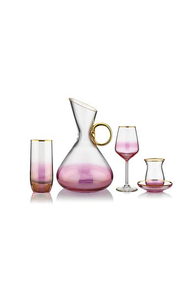 KCD Bolero Pink Glass Tableware Presentation Dowry Cutting Decor Water Cup Set 49 Pieces