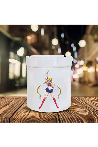 Kumbara Hediyelik Λευκό κεραμικό τασάκι Sailor Moon με στάμπα
