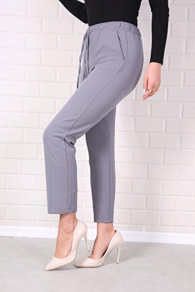 Essah Moda Kadın Gri Lastikli Havuç Pantolon - Me000324