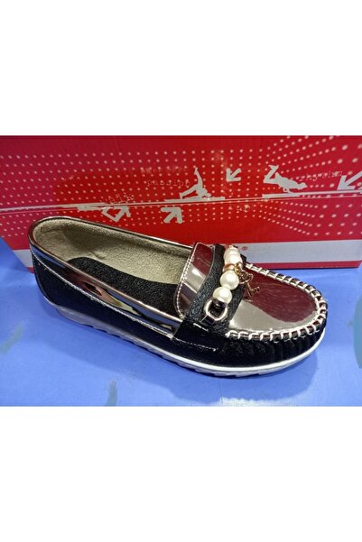 Seçkin Момичешки черни и сребристи класически спортни балетни пантофки с гуме...