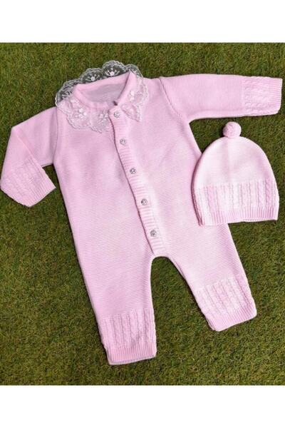 Sönmez Baby Fisto Yaka Detaylı Triko Şapkalı Kız Bebe Tulum Takımı