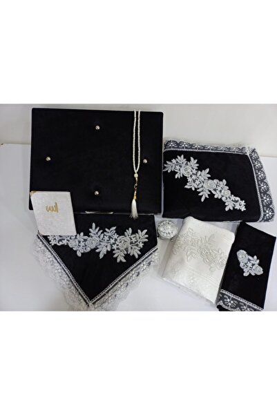 Lamazihome Siyah Damat Sandıklı 8 Parça Seccade Seti Seccade Takımı Çeyizlik