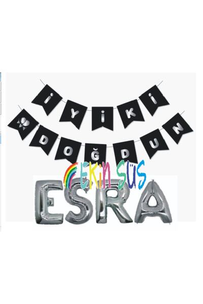 Ekin Süs لافتة عيد ميلاد سعيد وبالون من رقائق Esra